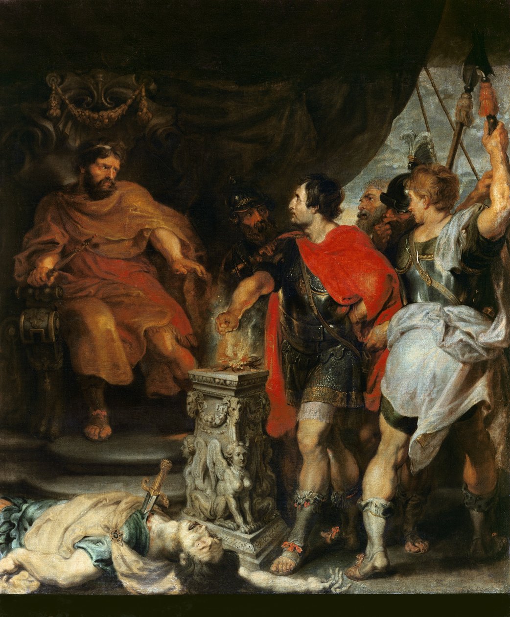 Mucius Scaevola před Larsem Porsenou, kolem 1618-20 od Peter Paul Rubens