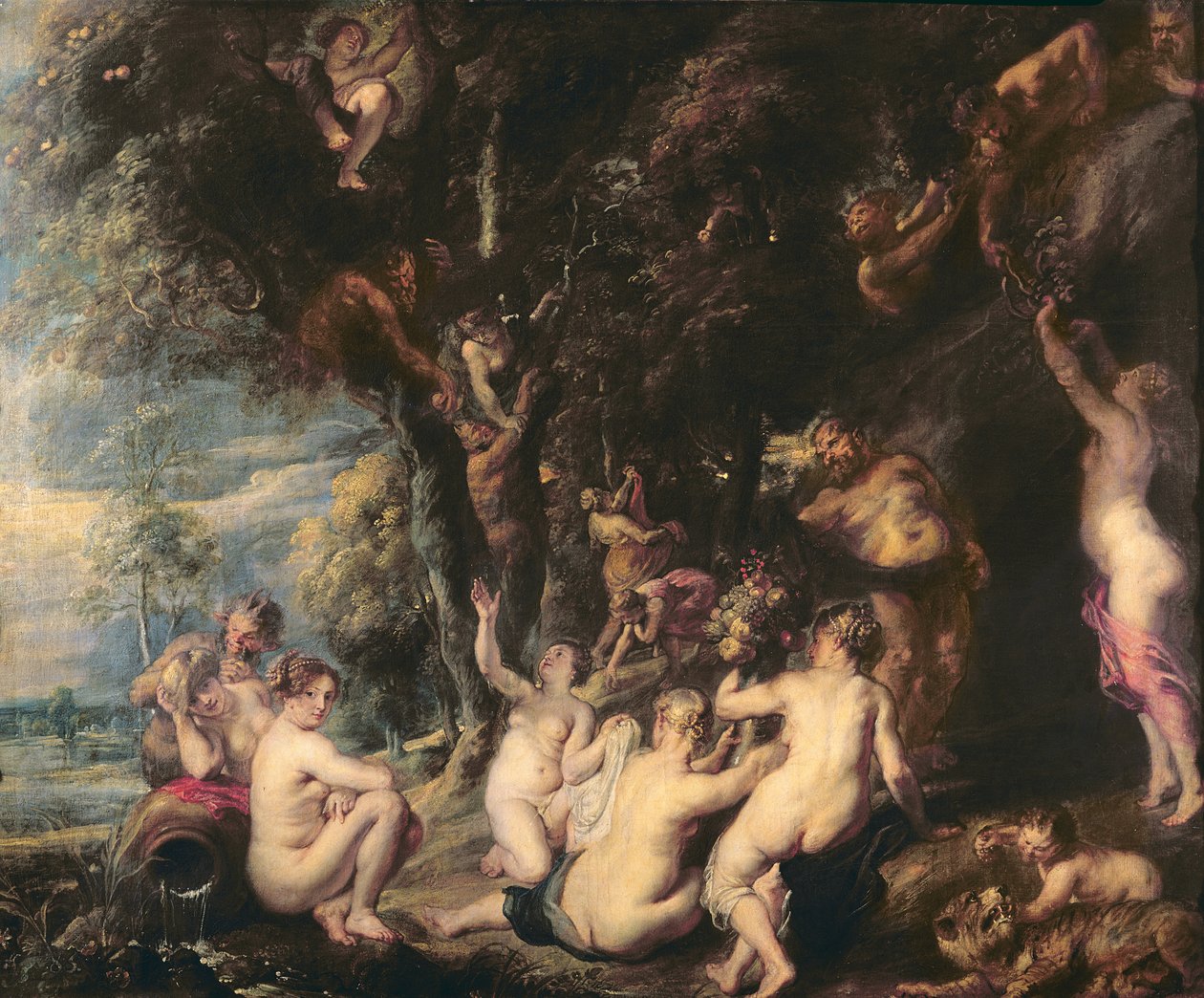 Nymfy a satyři, kolem 1635 (olej na plátně) od Peter Paul Rubens