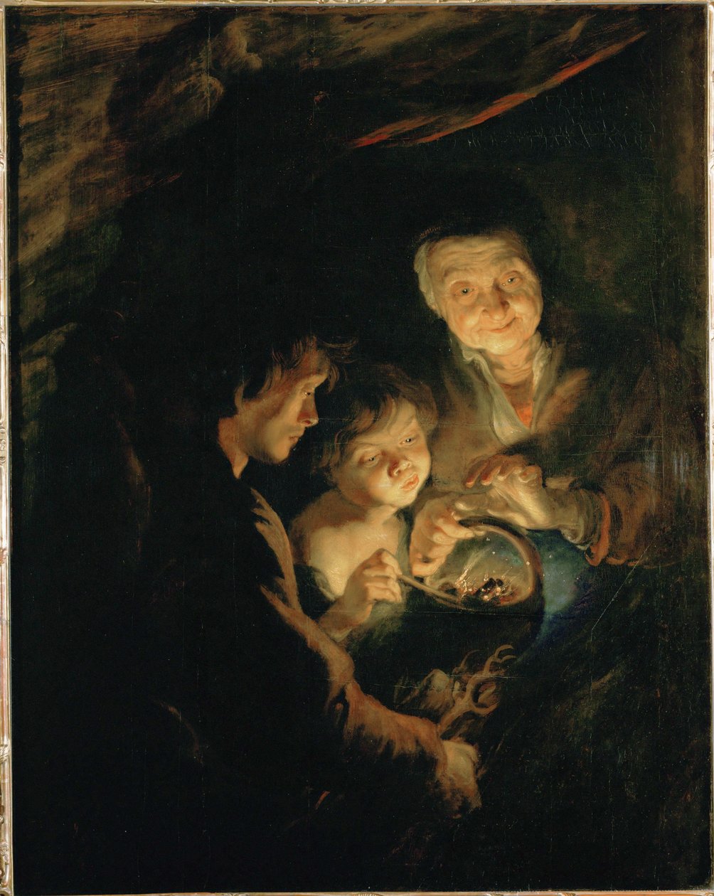 Stará žena s kadibudkou, asi 1618-20 (malba na dubovém dřevě) od Peter Paul Rubens