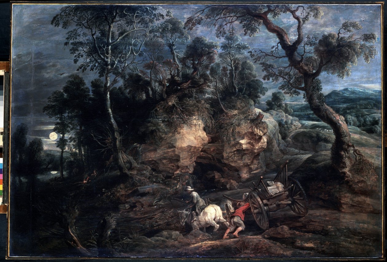 Krajina s kamennými nosiči. Obraz Peter Paul (Pierre-Paul) Rubens (nebo Peter Paul nebo Petrus Paulus) (1577-1640). Olej na plátně, 86 x 126,5 cm, kolem roku 1620. Vlámské umění, barokní umění. Muzeum Ermitáž, St. od Peter Paul Rubens
