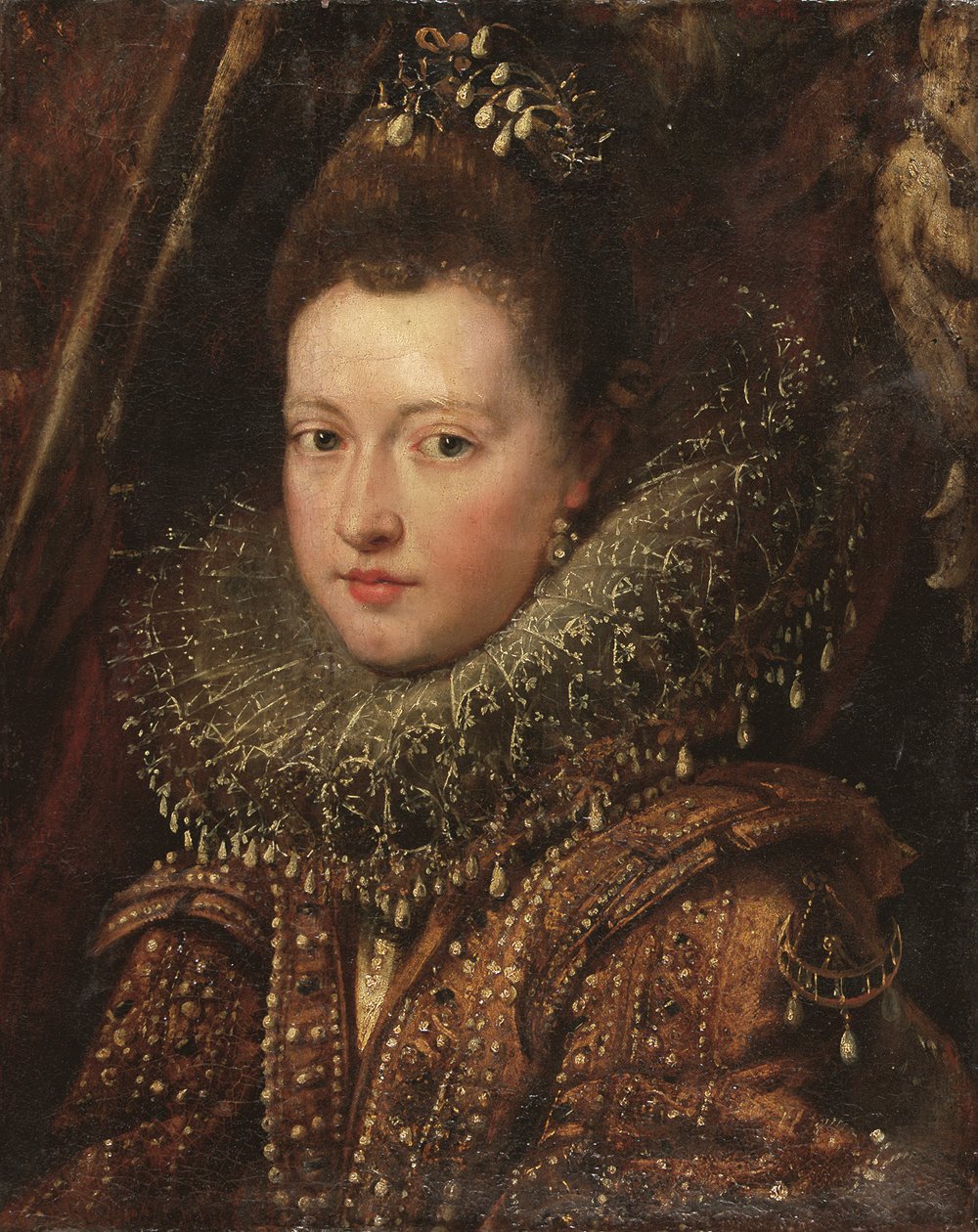 Portrét princezny Margherity Gonzaga, délka od poprsí - fragment (olej na plátně) od Peter Paul Rubens