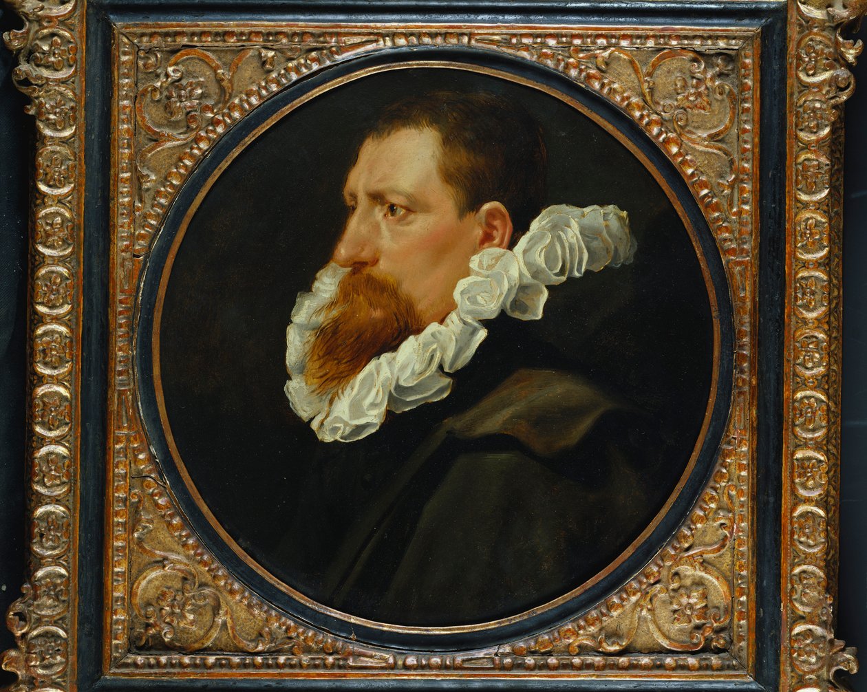 Portrét gentlemana, s malým poprsím, v bílém límci a šedém plášti od Peter Paul Rubens