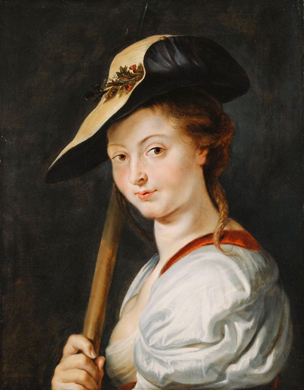 Portrét mladé ženy, o níž se uvádí, že je Suzanna Fourmentová, délka přes prsa, jako pastýřka, od Peter Paul Rubens