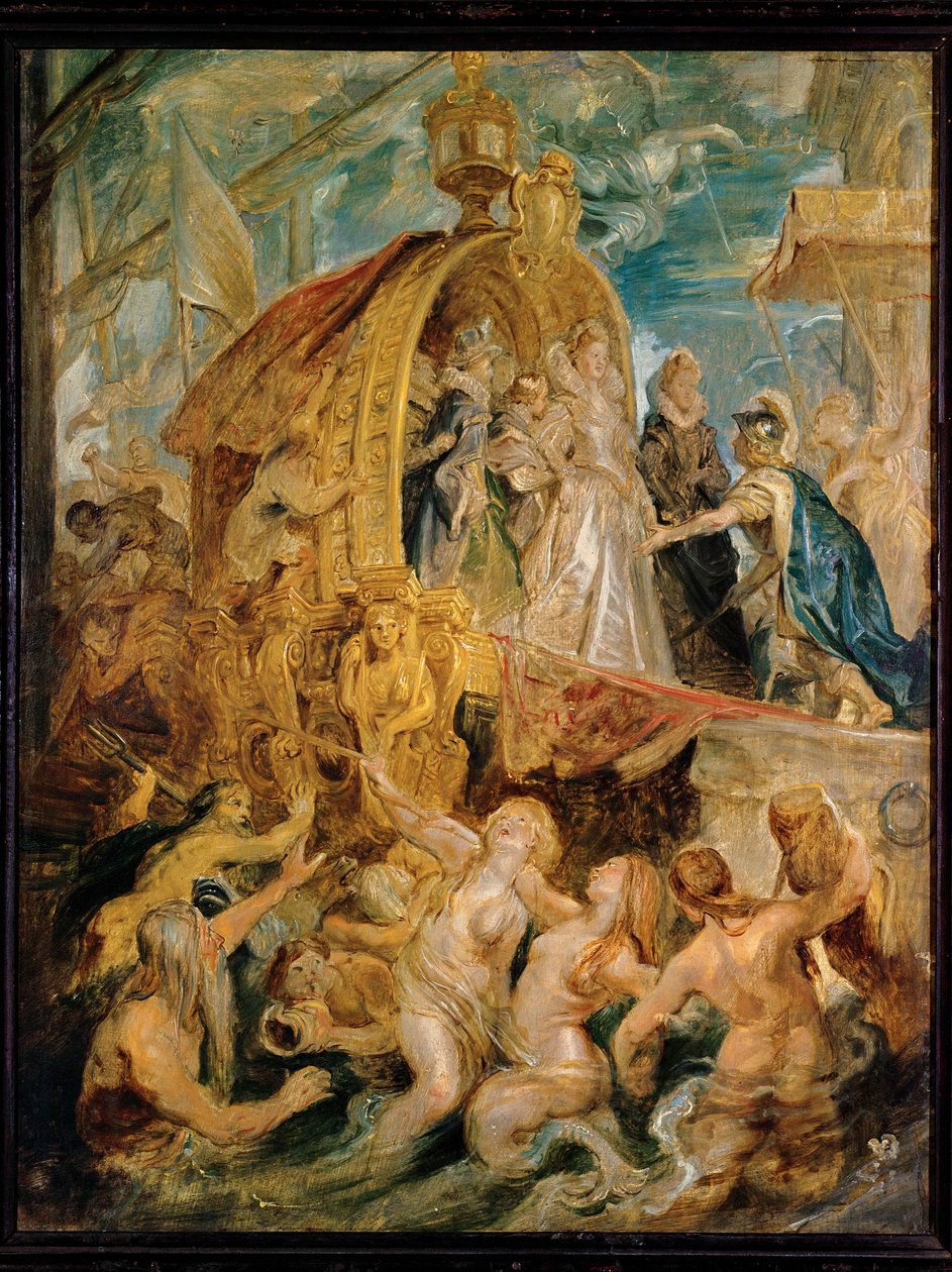 Přijetí novomanželky Marie Medicejské v marseillském přístavu Měď (malba na mědi) od Peter Paul Rubens