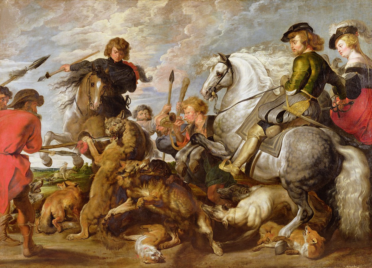 Rubens, jeho druhá žena a syn při lovu na vlka a lišku, podle Rubensova originálu od Peter Paul Rubens
