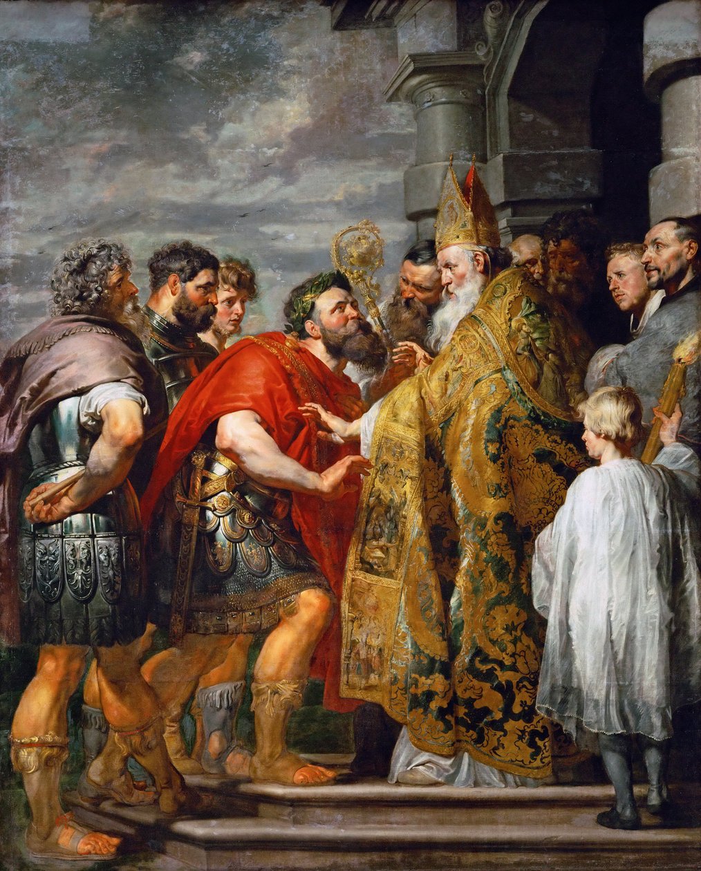 Svatý Ambrož Milánský (zemřel 397) a císař Theodosius I. Veliký (347-395) - Svatý Ambrož a císař Theodosius I. - Pieter Paul Rubens (1577-1640). Olej na plátně, c. 1615. Rozměry: 362x246 cm. Uměleckohistorické muzeum, Vídeň od Peter Paul Rubens
