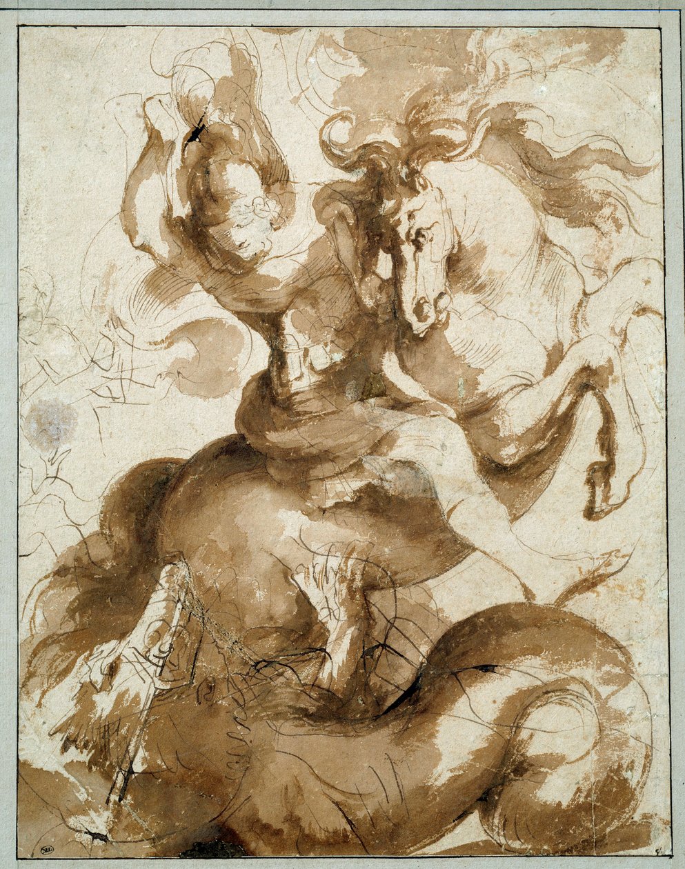 Svatý Jiří zabíjející draka. Kresba Pierre Paul (Pierre-Paul) Rubens (nebo Peter Paul nebo Petrus Paulus) (1577-1640) Ec. Podvod. od Peter Paul Rubens