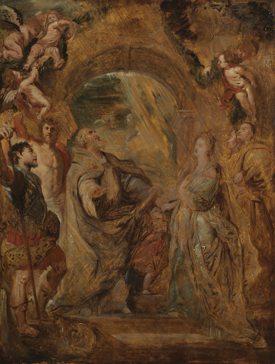 Svatý Řehoř Veliký se svatými Maurem a Papianem a svatá Domitilla se svatými Nereem a Achilleem, 1606-07 od Peter Paul Rubens