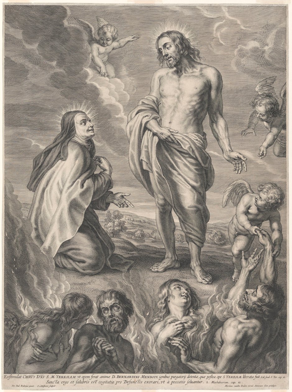 Svatá Terezie z Ávily klečí před Kristem a přimlouvá se za duše v očistci od Peter Paul Rubens