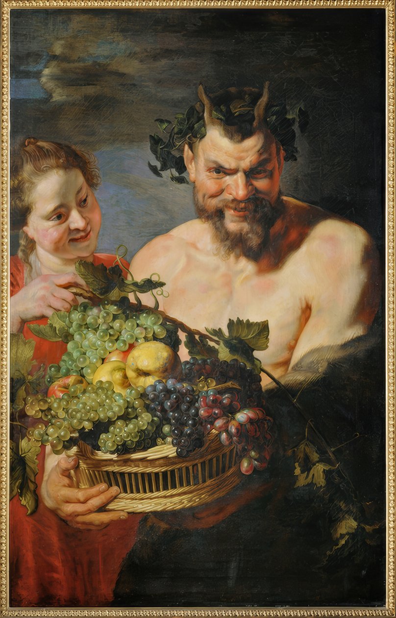 Satyr a dívka s košíkem ovoce od Peter Paul Rubens