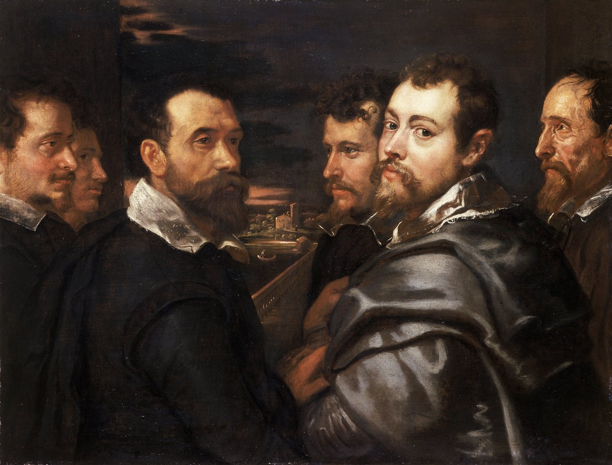 Autoportrét v kruhu přátel z Mantovy od Rubense, Pieter Paul (1577-1640), cca 1604 - Olej na plátně, 77,5x161 - Wallraf-Richartz-Museum, Kolín nad Rýnem od Peter Paul Rubens