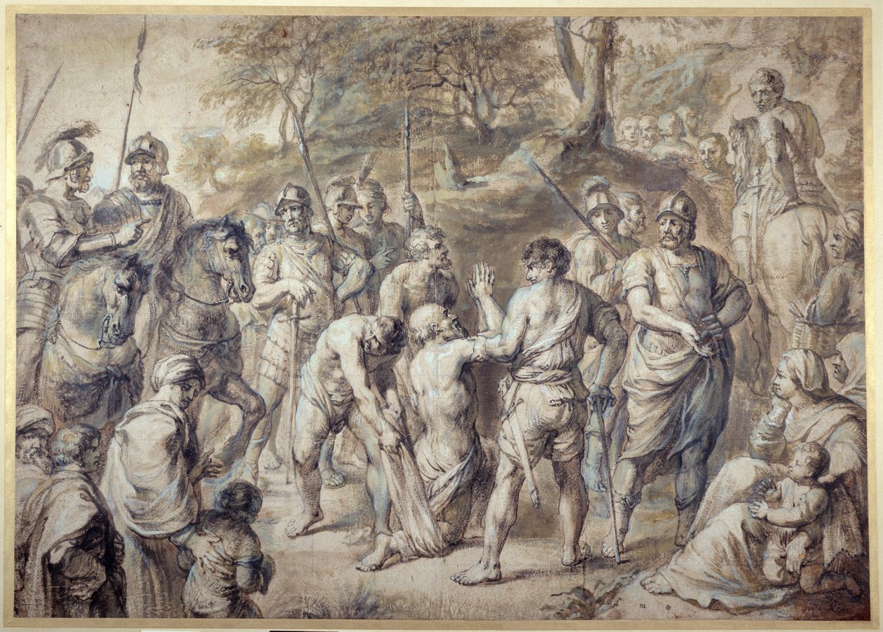 Svatý Ondřej vedl k mučednictví (pero a inkoust s praním na papíře) od Peter Paul Rubens