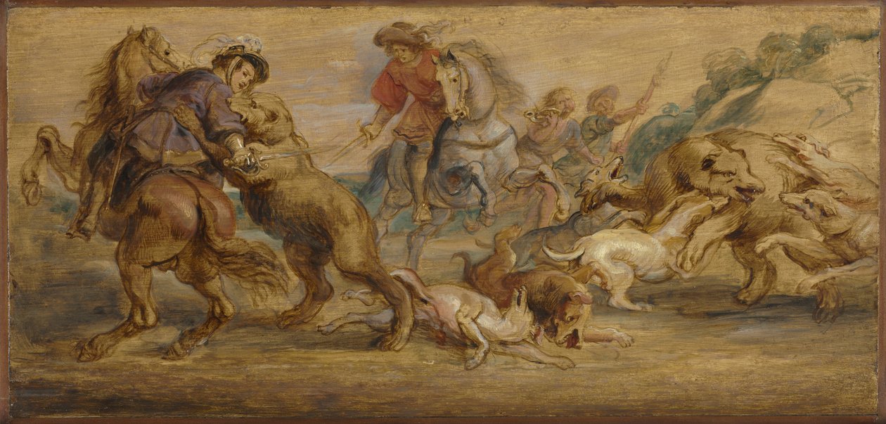 Studie pro "The Bear Hunt" (pro Alcázar, Madrid), kolem 1639 (olej na dřevě) od Peter Paul Rubens