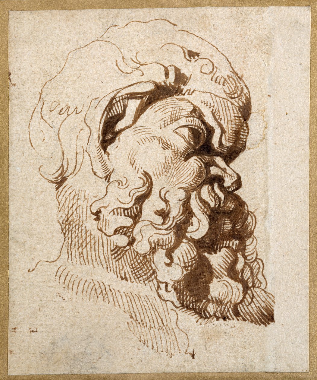 Studie antické hlavy Silena (pero a inkoust na papíře) od Peter Paul Rubens