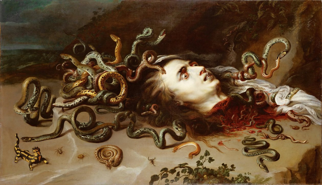 Tete de Meduse - hlava Medúzy - Pieter Paul Rubens (1577-1640). Olej na plátně, c. 1617-1618. Rozměr: 68,5 x 118 cm. Uměleckohistorické muzeum, Vienne od Peter Paul Rubens