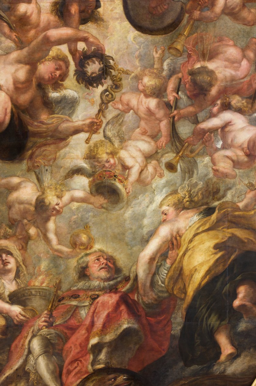 Apoteóza krále Jakuba I., Rubensův strop, Banketní dům, Whitehall, kolem 1629-34 (olej na plátně) od Peter Paul Rubens