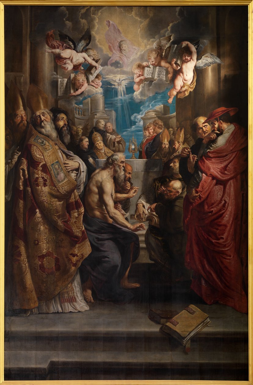 Spor o svatou svátost, kolem roku 1609 (olej na desce) od Peter Paul Rubens