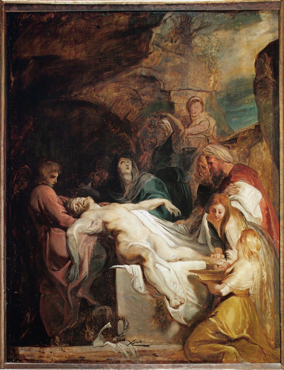 Ukládání Krista do hrobu (malba na dubovém dřevě) od Peter Paul Rubens