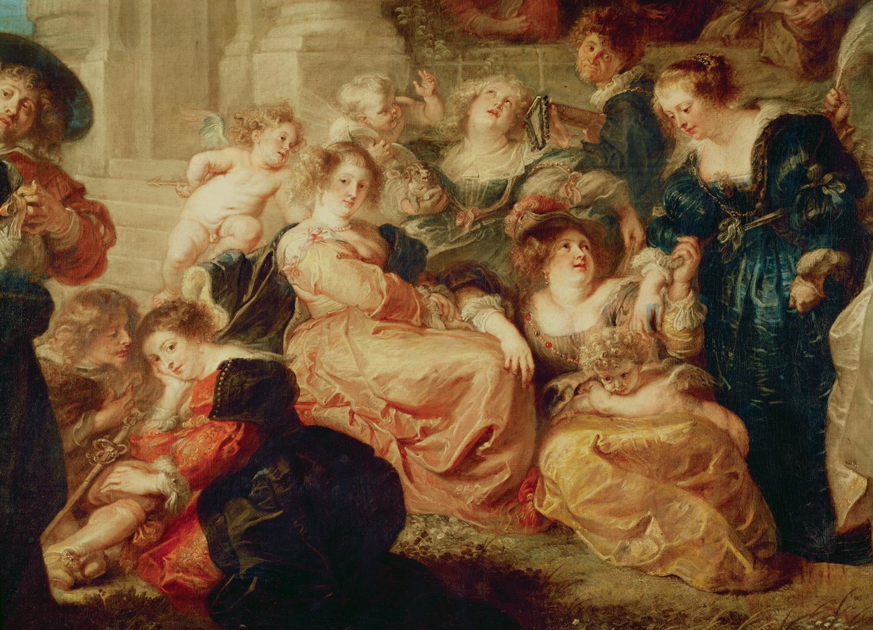 Zahrada lásky (detail skupiny s Rubensovou manželkou Hél ène Fourment), kolem roku 1638 od Peter Paul Rubens
