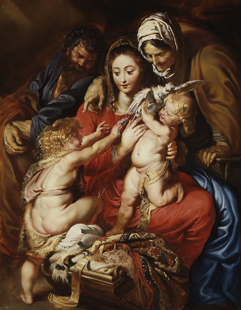 Svatá rodina se svatou Alžbětou, svatým Janem a holubicí, ca. 1608-9. od Peter Paul Rubens