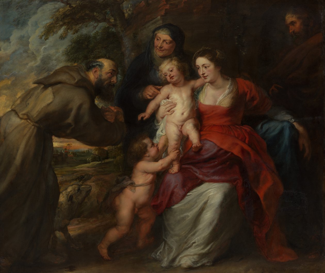 Svatá rodina se svatými Františkem a Annou a Svatým Janem Křtitelem, 30. léta 17. století. od Peter Paul Rubens