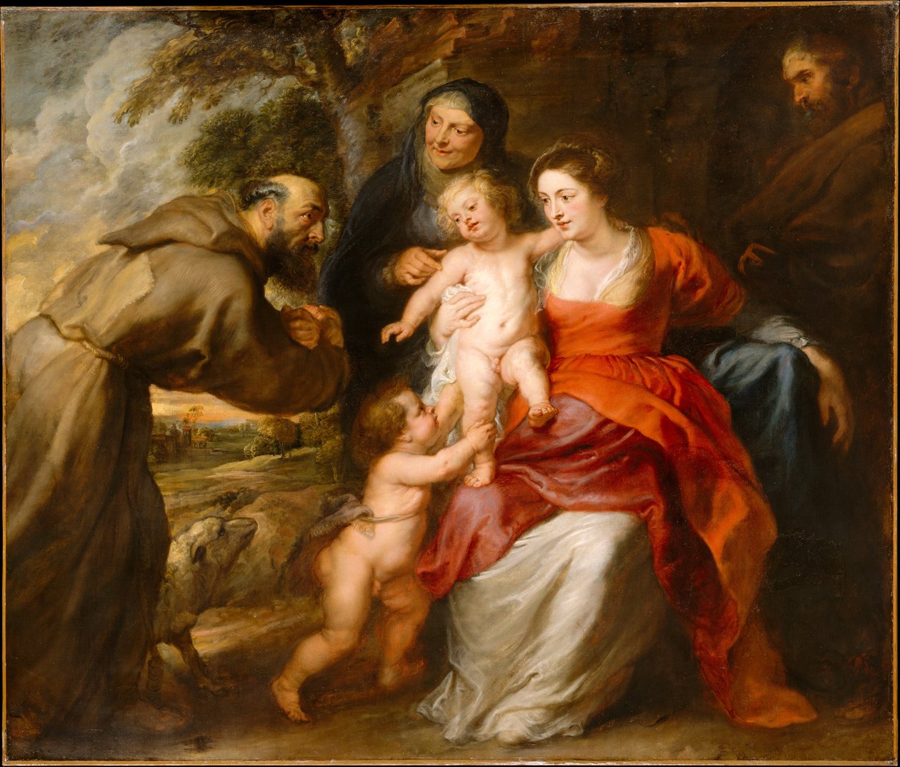 Svatá rodina se svatými Františkem a Annou a Svatým Janem Křtitelem, kolem roku 1635 (olej na plátně) od Peter Paul Rubens