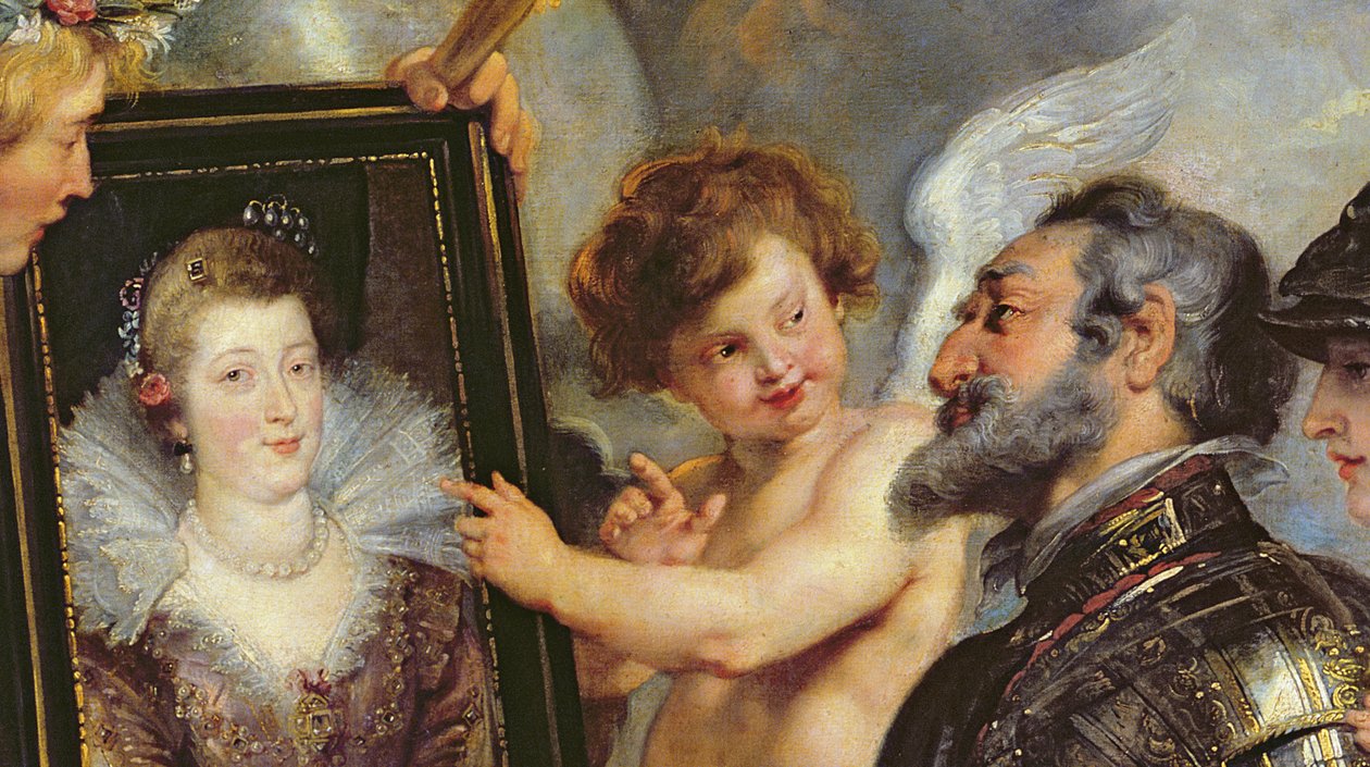 Cyklus Medici: Henri IV (1553-1610) Obdržení portrétu Marie de Medici (1573-1642) 1621-25 (detail 17689) od Peter Paul Rubens
