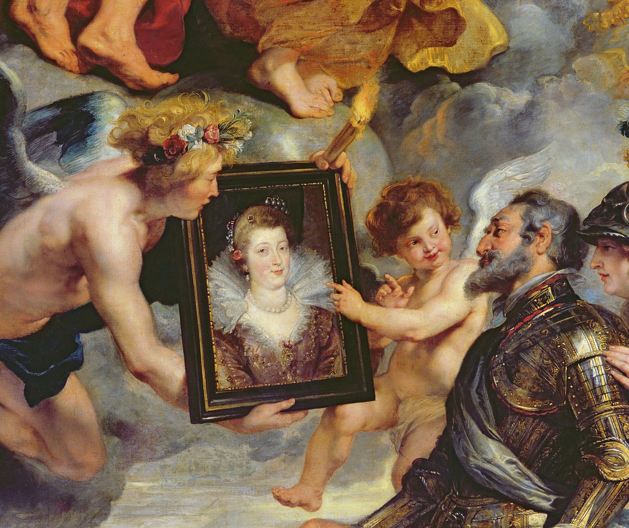 Cyklus Medici: Henri IV (1553-1610) Obdržení portrétu Marie de Medici (1573-1642) 1621-25 (detail 17689) od Peter Paul Rubens