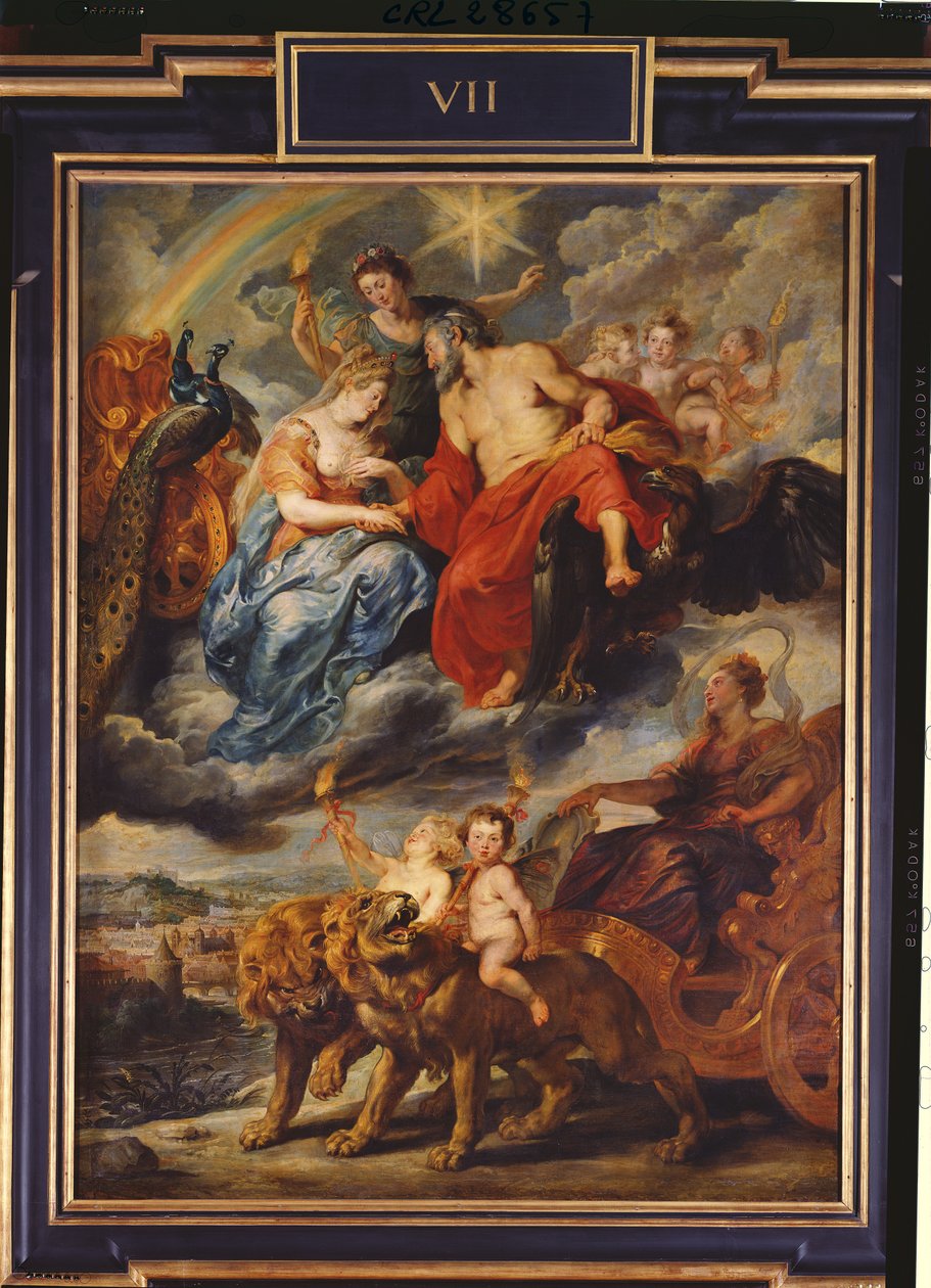 Medicejský cyklus: Setkání Jindřicha IV. (1553-1610) a Marie de Medici (1573-1642) v Lyonu 9. září 1600, 1621-25 od Peter Paul Rubens