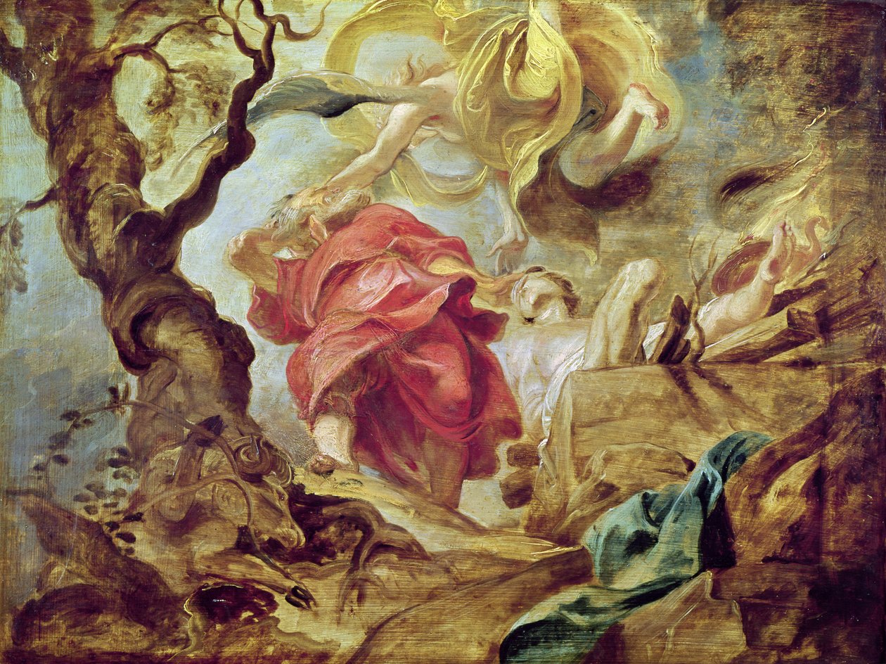 Obětování Izáka, skica pro řez stropu v jezuitském kostele, Antverpy, 1620-21 od Peter Paul Rubens
