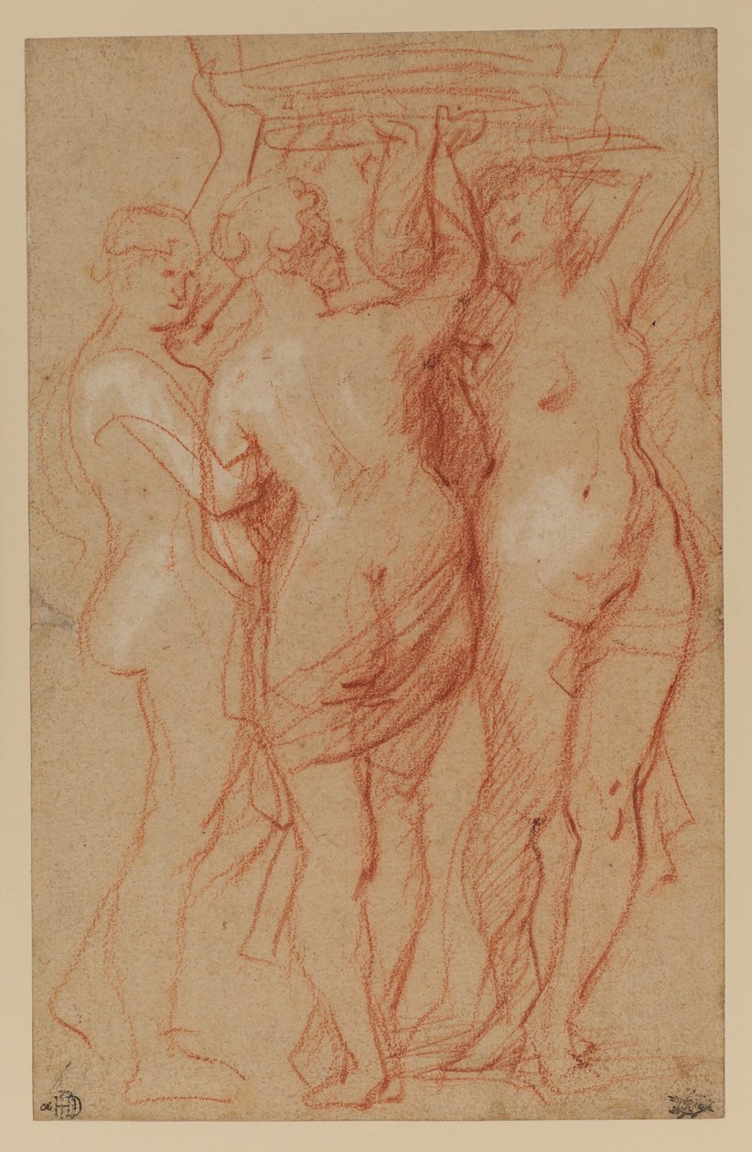 The Three Grace, c.1635-40 (červená a bílá křída na papíře) od Peter Paul Rubens