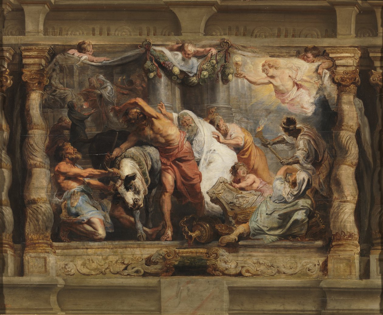 Triumf eucharistie nad modloslužbou, kolem roku 1625 (olej na dřevě) od Peter Paul Rubens