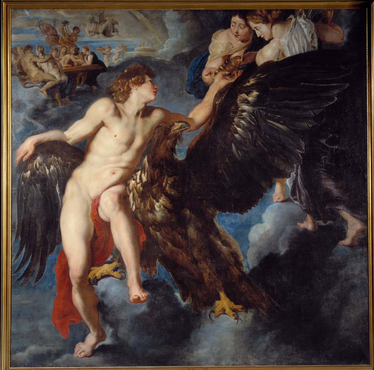 Únos Ganymeda Zatímco pásl své stádo na hoře Ida de Troade, Zeus se proměnil v orla, odnesl si ho, aby se stal jeho milencem, a esong bohů. Obraz z dílny Pierre Paul (Pierre-Paul) Rubens (nebo Peter Paul nebo Petrus Paul od Peter Paul Rubens