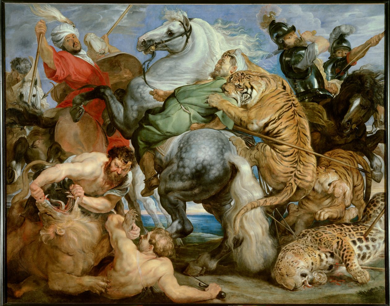 Lov tygrů. Obraz Peter Paul (Peter Paul) Rubens (nebo Peter Paul nebo Petrus Paulus) (1577-1640)) Ec. Flam, c. 1616. Olej na plátně. Slunce: 2,56 X 3,24m. Rennes, Muzeum výtvarných umění — Lov na tygra. Obraz Petera Paula Rubense (nebo Petruse Pauluse) (15 od Peter Paul Rubens
