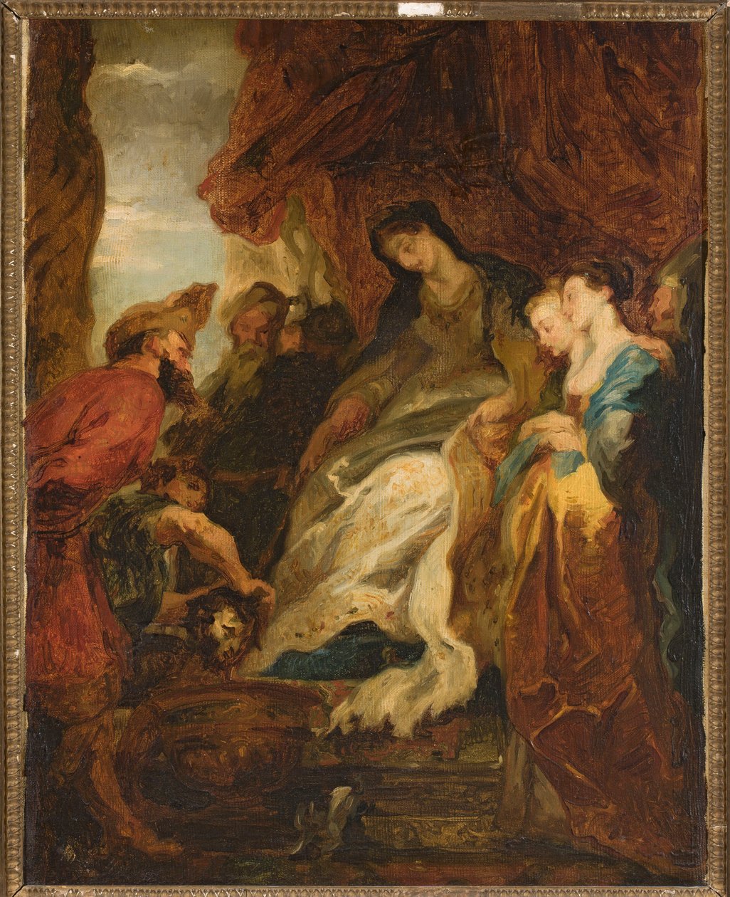 Tomyris přikazuje ponořit hlavu Kýra do mísy s krví (Hérodotos, Dějiny, I, 214) od Peter Paul Rubens