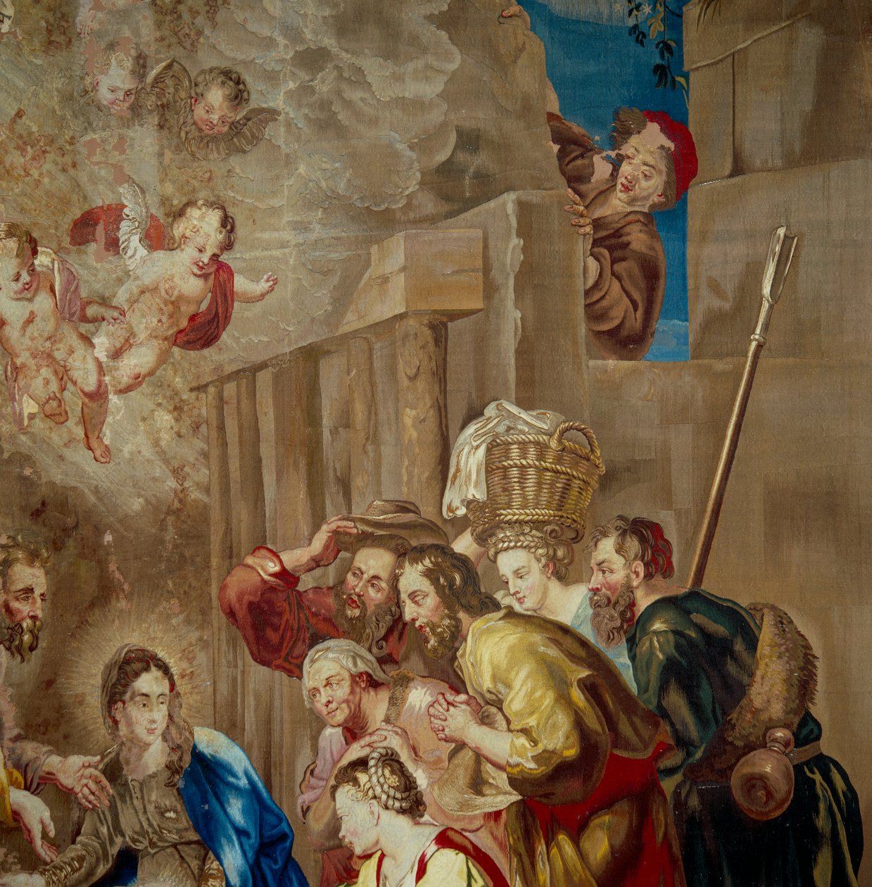 Klanění Ježíše Krista, detail tapisérie vlámské školy, cca 1600-50 od Peter Paul after Rubens