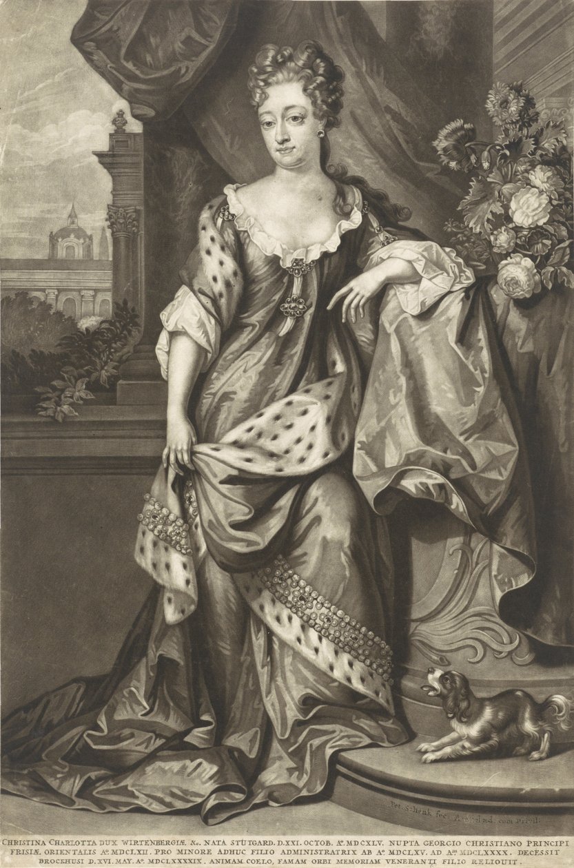 Christine Charlotte z Württemberska 1645-1699, princezna z Východního Fríska, asi 1699. od Peter Schenk