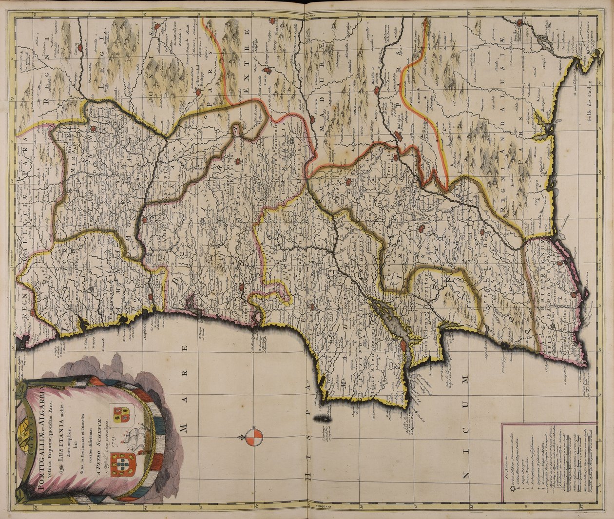 Corona Portugalliae et Algarbiae veteris Hispaniae quondam pars quae Lusitania audiit jam amplior hic suas in provincias et dioeceses noviter distributas od Peter Schenk the Elder