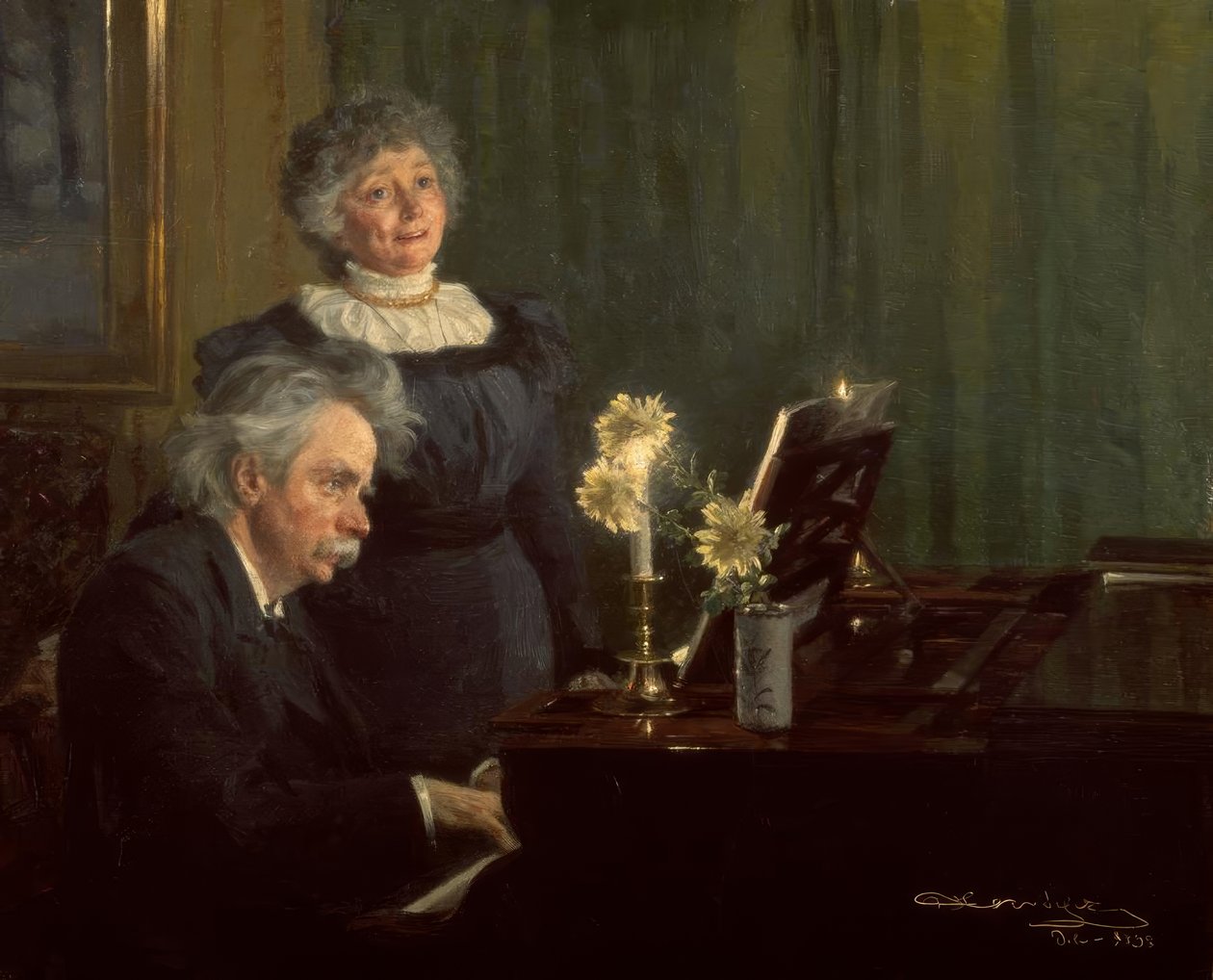 Edvard Grieg doprovází svou ženu na klavír od Peder Severin Krøyer