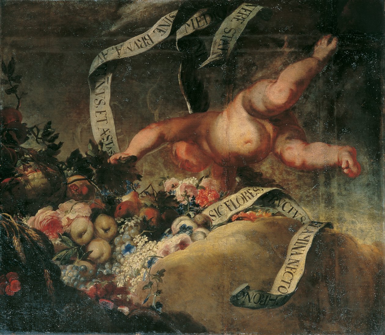 Putto s květinami, ovocem a praporem od Peter Strudel