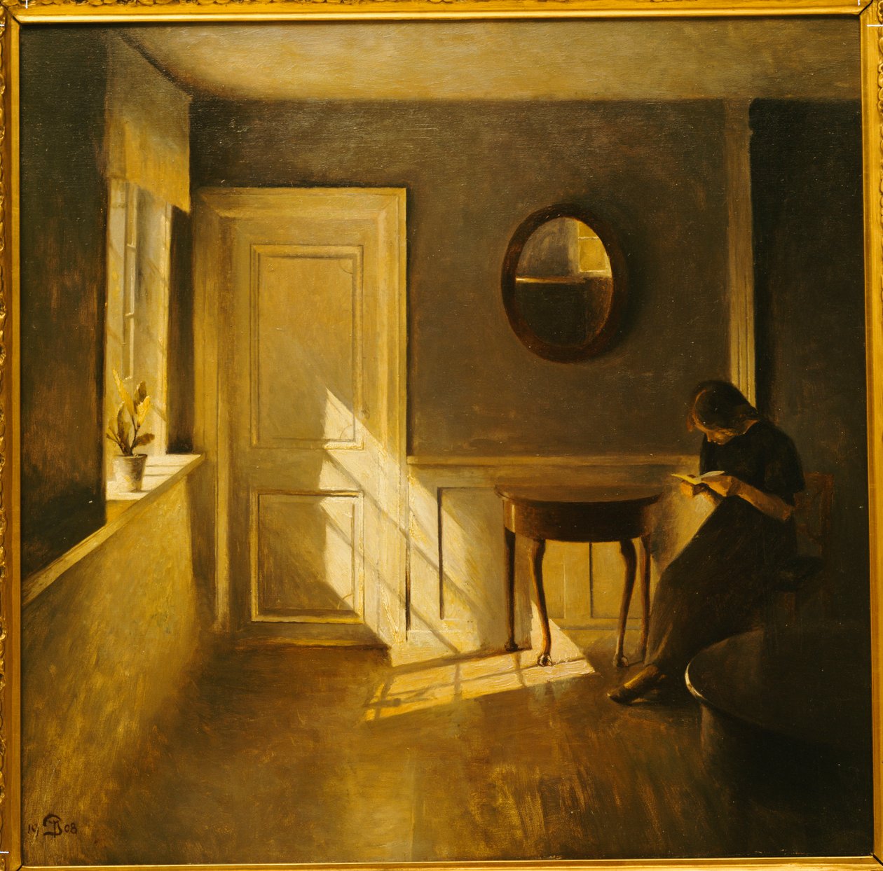 Dívka čtoucí v interiéru (olej na plátně) od Peter Vilhelm Ilsted