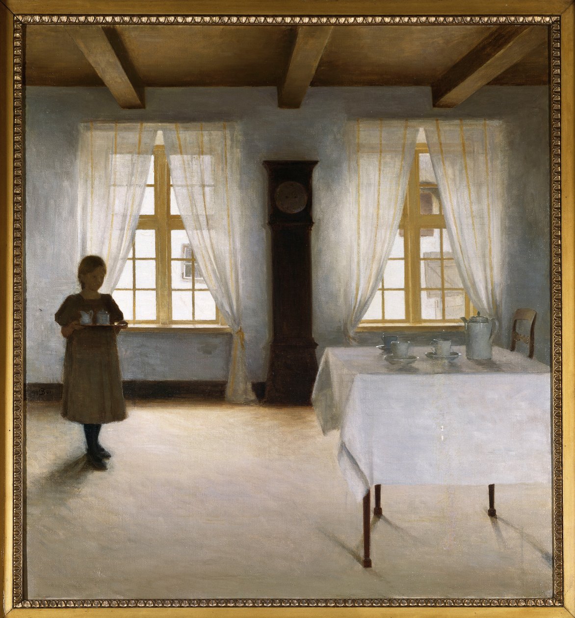 Interiér s mladou dívkou podávající čaj od Peter Vilhelm Ilsted