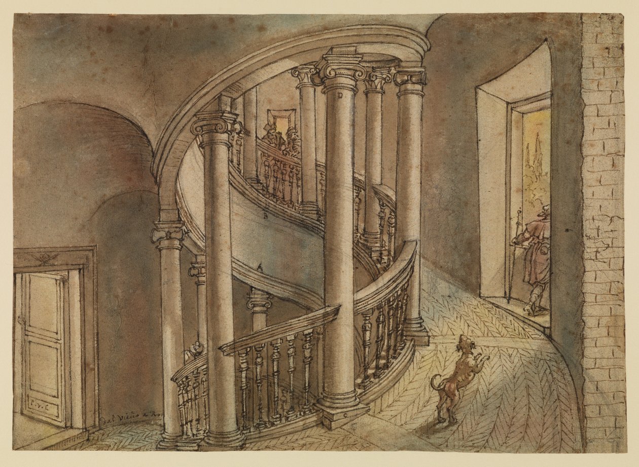 Belvederské schodiště z Bramanteho Scala di Chiocciola v Cortile di San Damaso ve Vatikánu. od Peter van Lint