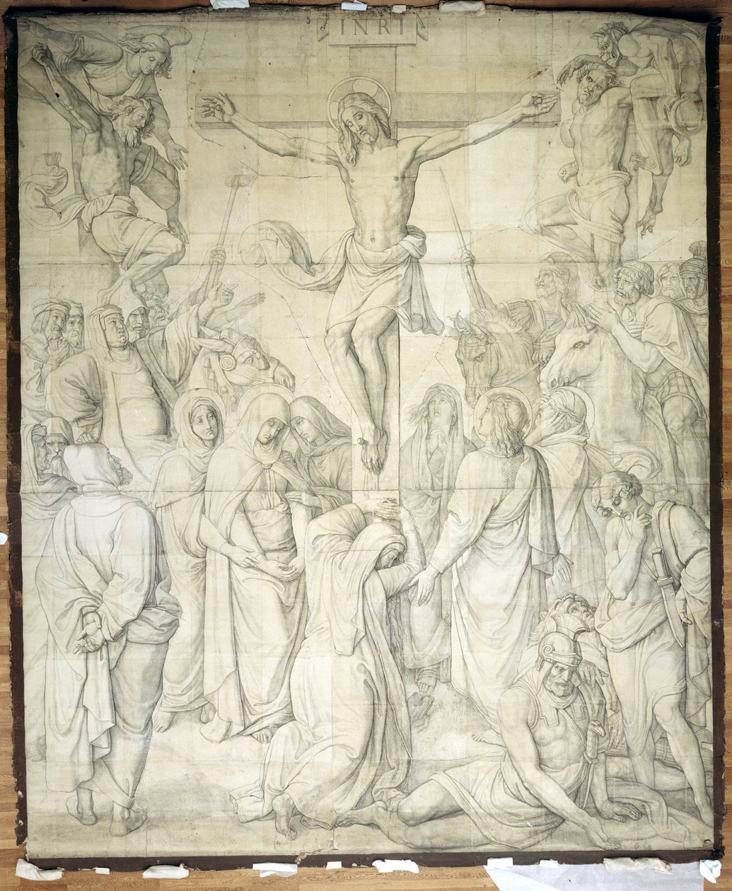 Kristus na kříži. Karton k freskám kostela svatého Ludvíka v Mnichově od Peter von Cornelius