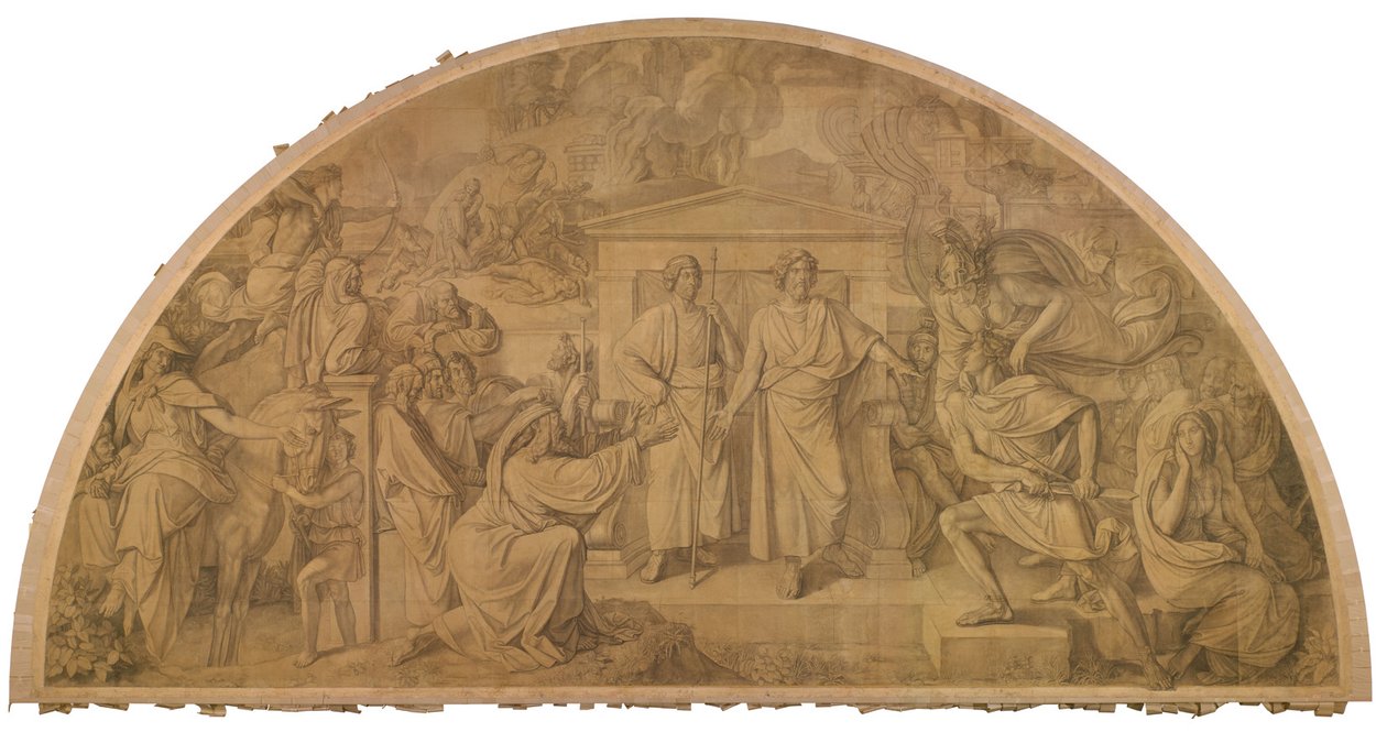 Achilleův hněv, klenební výplň. Karton k nástropním malbám mnichovské Glyptotéky od Peter von Cornelius