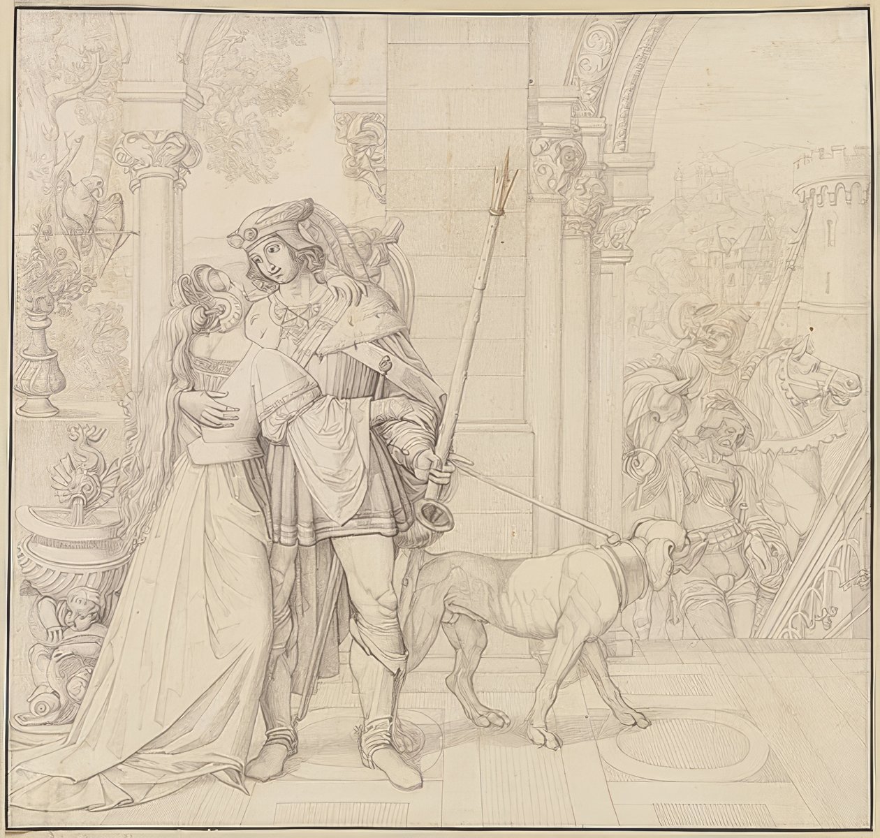 Sedm kreseb o Nibelungech: 4. Siegfried se připravil na lov. 1812-17 od Peter von Cornelius