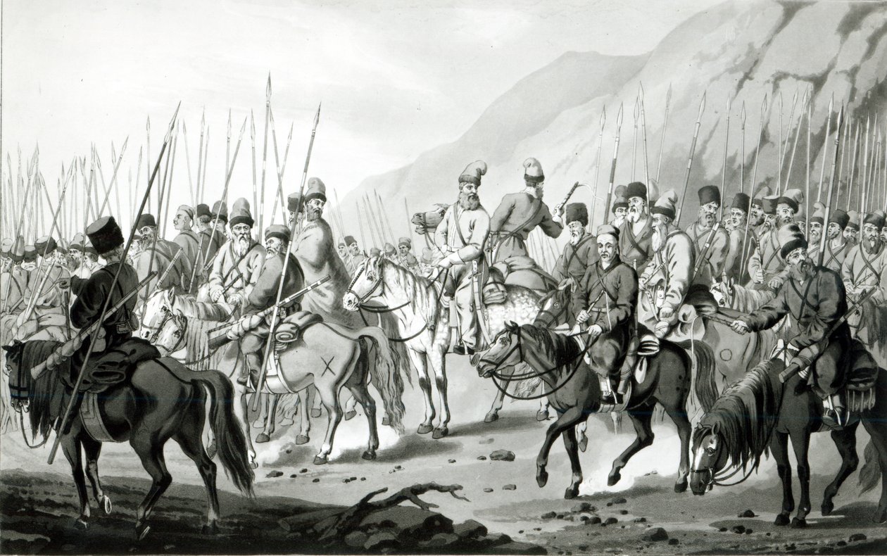Různé kmeny ruských kozáků v pochodovém řádu, 1813 od Peter von Hess