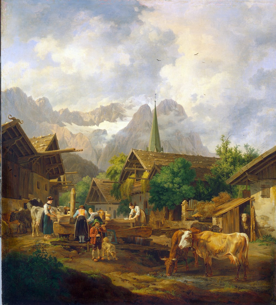 Ráno v Partenkirchenu (Německo) - obraz Petera von Hesse (1792-1871), olej na dřevě od Peter von Hess
