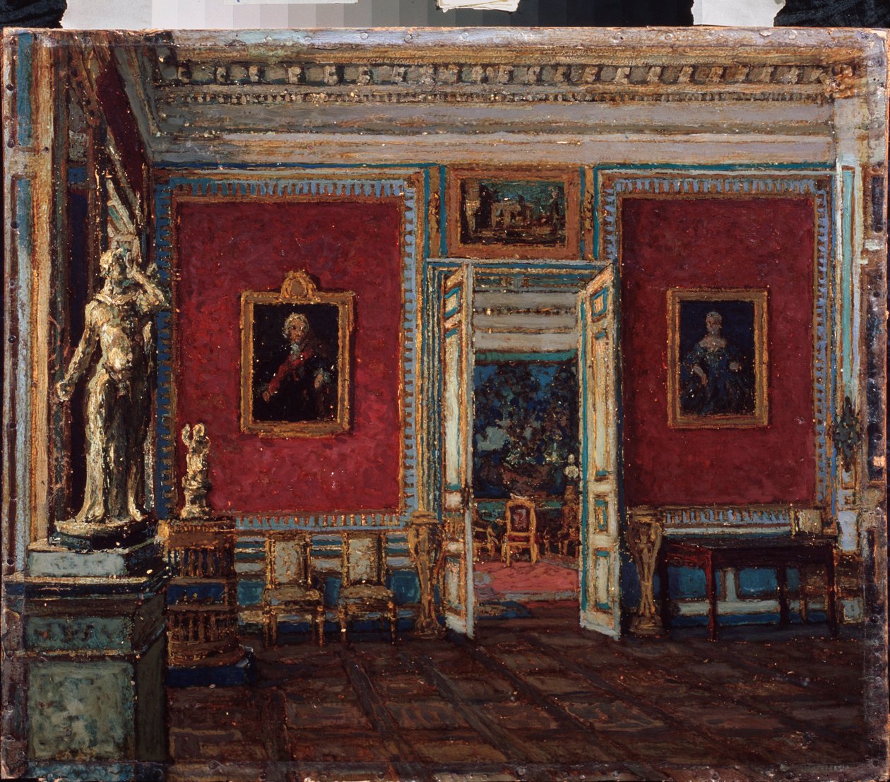 V paláci Kuskovo (Moskva) (V paláci Kuskovo) - Obraz Petra Ivanoviče Petroviče (Piotr Petrovičev) (1874-1947), olej na plátně - ruské umění konce 19.-20. století - Státní muzeum umění, Perm (Rusko) od Petr Ivanovic Petrovichev