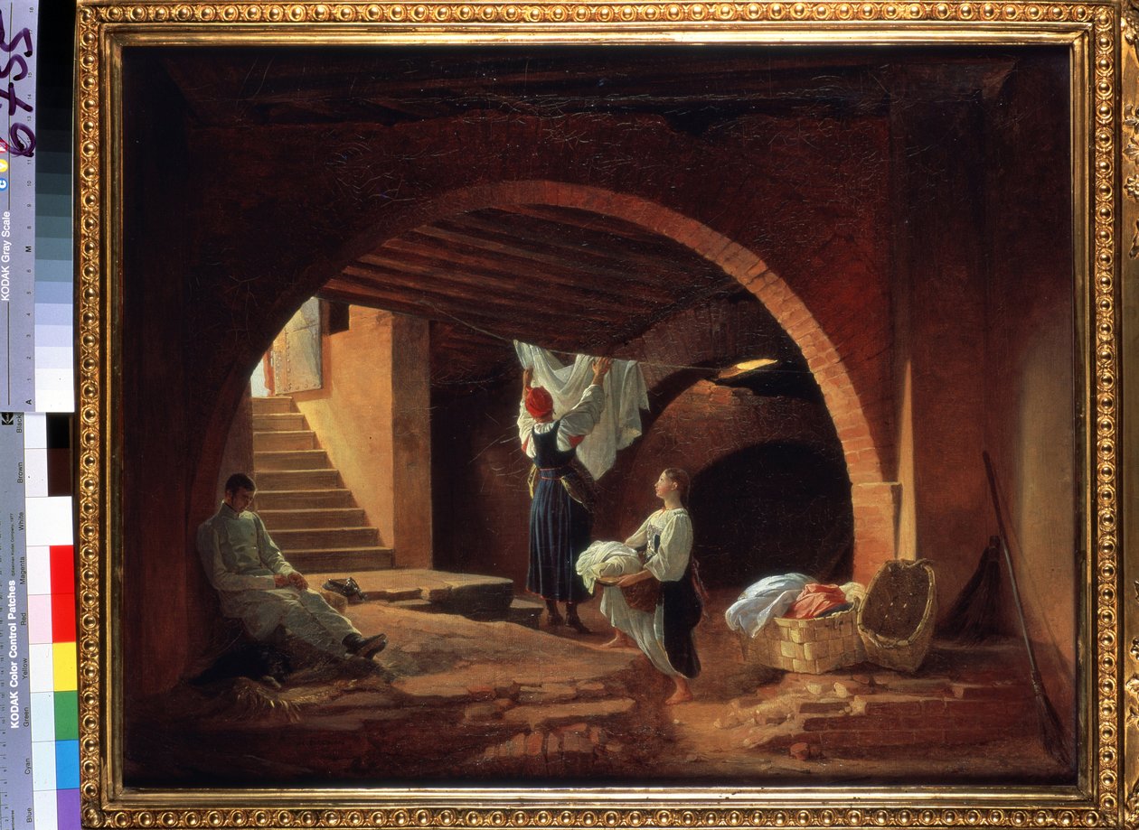 Podkroví Akademie výtvarných umění v Petrohradě (Atika Akademie výtvarných umění v Petrohradě). Obraz Petra Vasiljeviče Basin (1793-1877). Olej na plátně, 63,5 x 80,2 cm, kolem 1831. Ruské umění 19. století. Státní Treťjakov Ga od Petr Vasilievich Basin